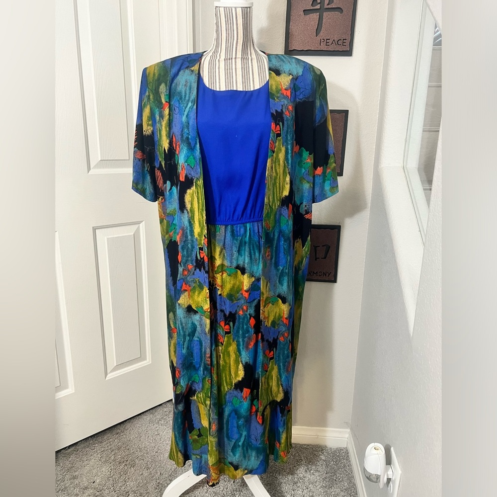 La Couture 2pcs Dress + Long Duster cardigan Deep water color Dress size 13/14